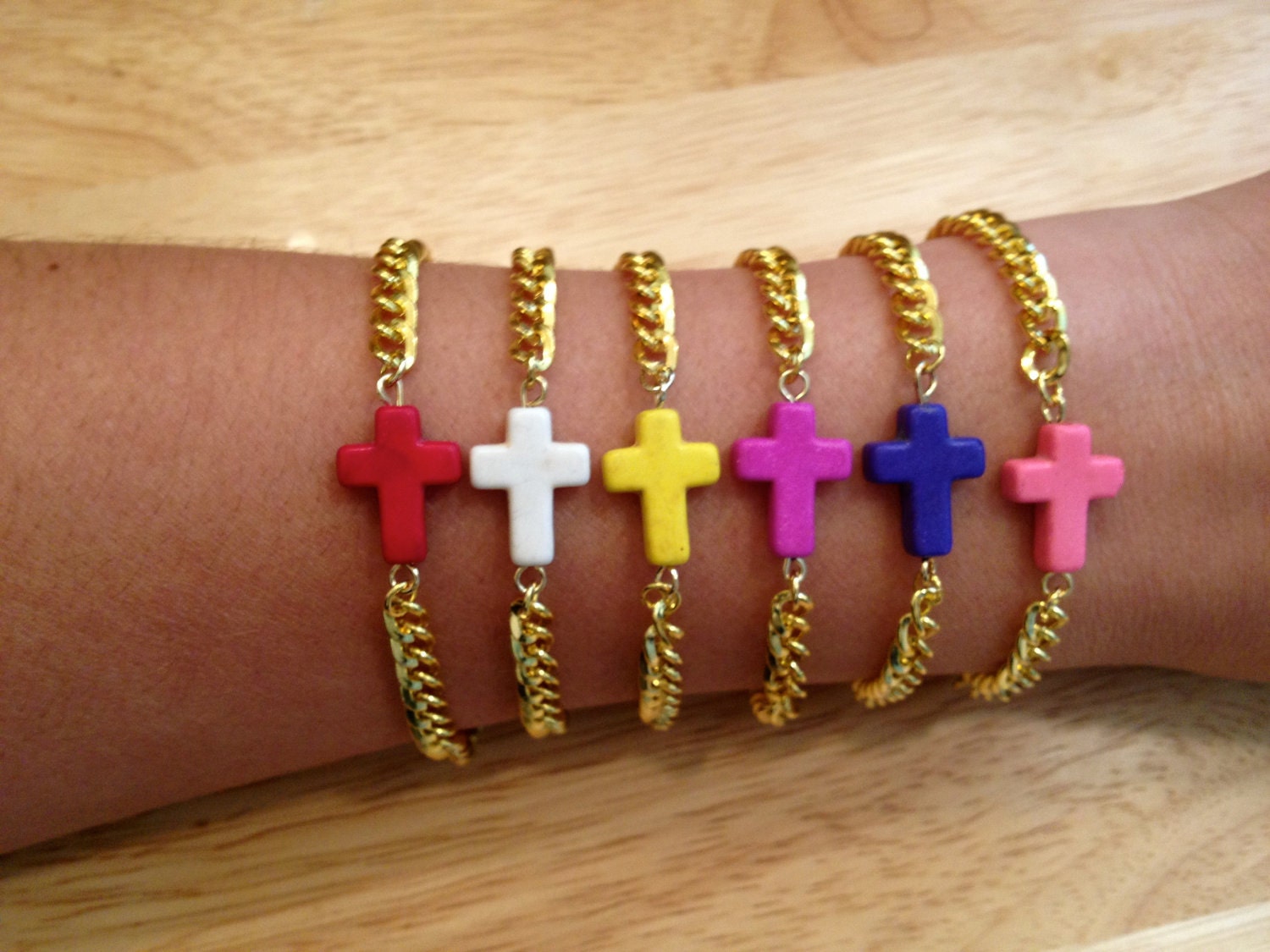 Stone Sideways Cross Bracelet