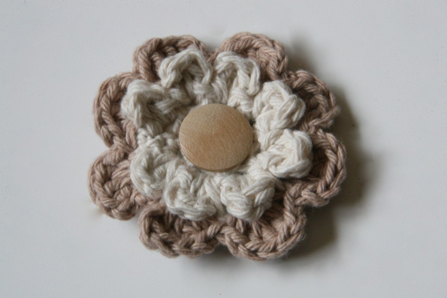 A set of 2 two layered crochet flower clips for hair