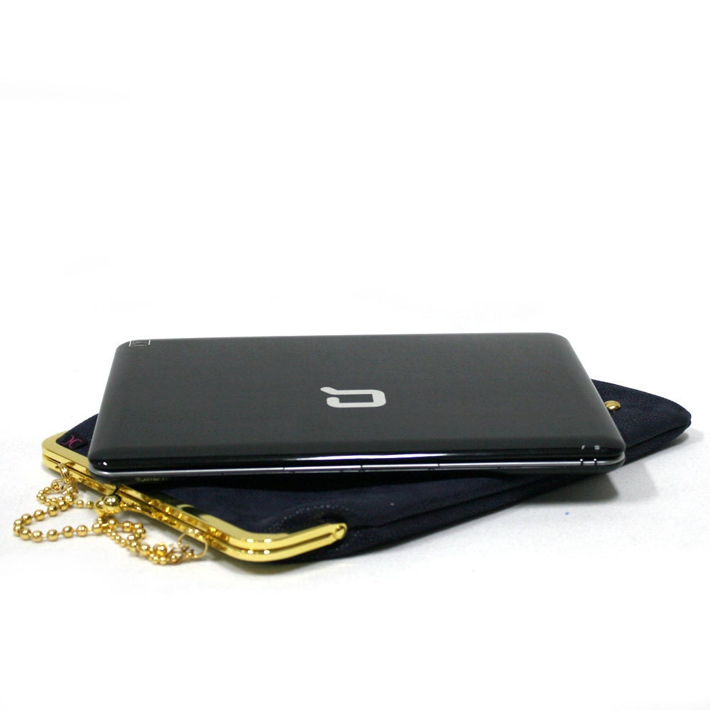 20% off SALE 11'' laptop bag - Duchess Case for mini laptop - NAVY BLUE  textured, gold clasp