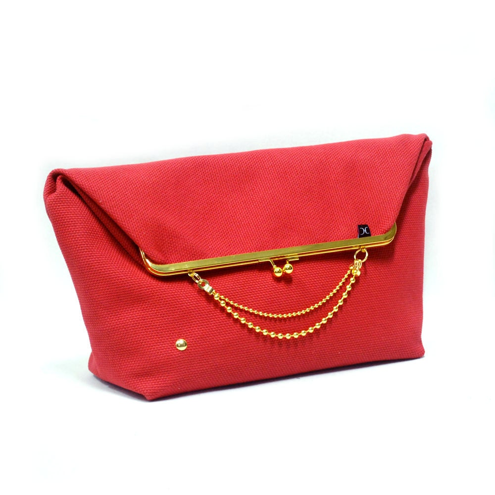 Big Fold Clutch Bag - Red - Gold - woman bag, Duchess Case collection