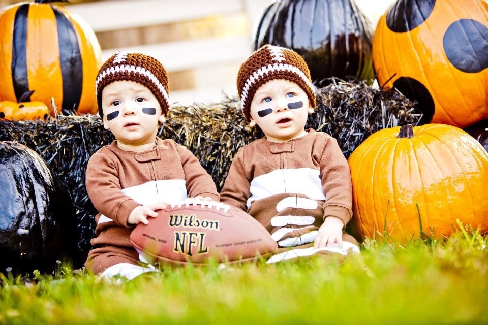 Football Hat: 0-3m, 3-6m, 6-12m - Newborn Baby Boy or Girl Brown & White Striped Crochet Photography Prop -NFL or Team Colors avail