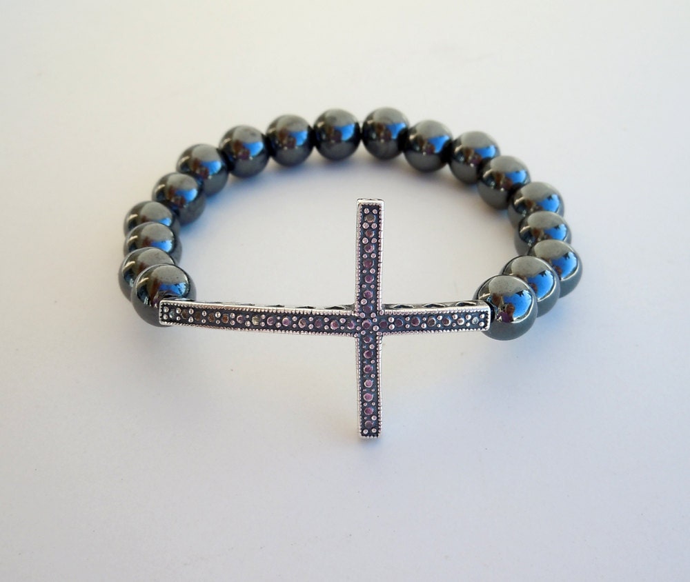 Cross Bracelets on Beaded Sideways Cross Bracelet In Sterling Silver By Lillylawson