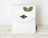 iPad  Mini Case, iPad Mini Sleeve, iPad Mini Cover - "Au Naturel" - Padded with Pocket - Natural Eco Burlap & Green Felt Leaves
