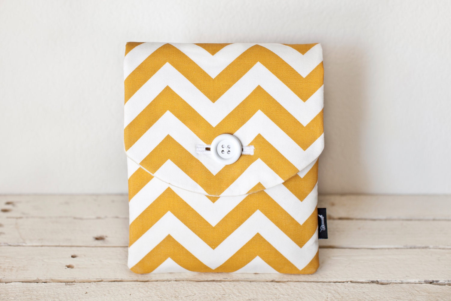 iPad  Mini Case, iPad Mini Sleeve, iPad Mini Cover - Padded with Pocket - Chevron Yellow Gold White
