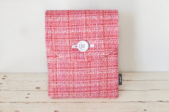 iPad Case, iPad Sleeve, iPad Cover - "Bubble Gum" - Padded with Pocket & Button - Pink Tweed