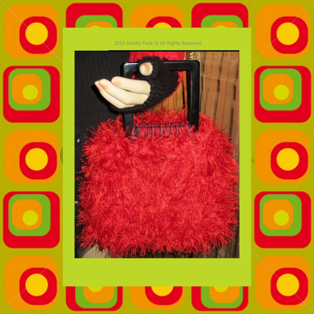 Mother's Day Gifts,Funky Handmade Handbags ,Large Colorful Fun Fur And Cotton & Sturdy 100% Crocheted Lining