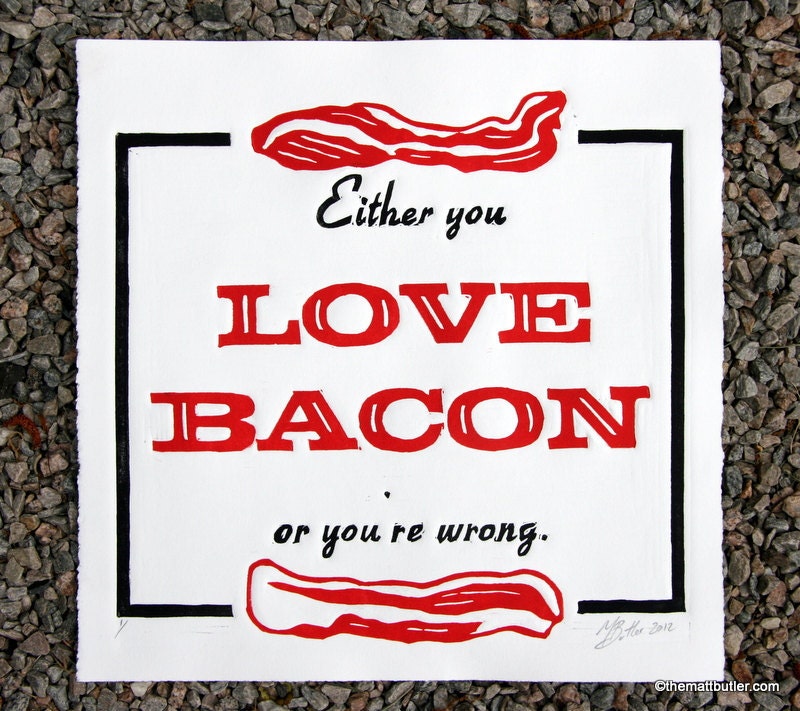 LOVE BACON Letterpess Style Linocut Print