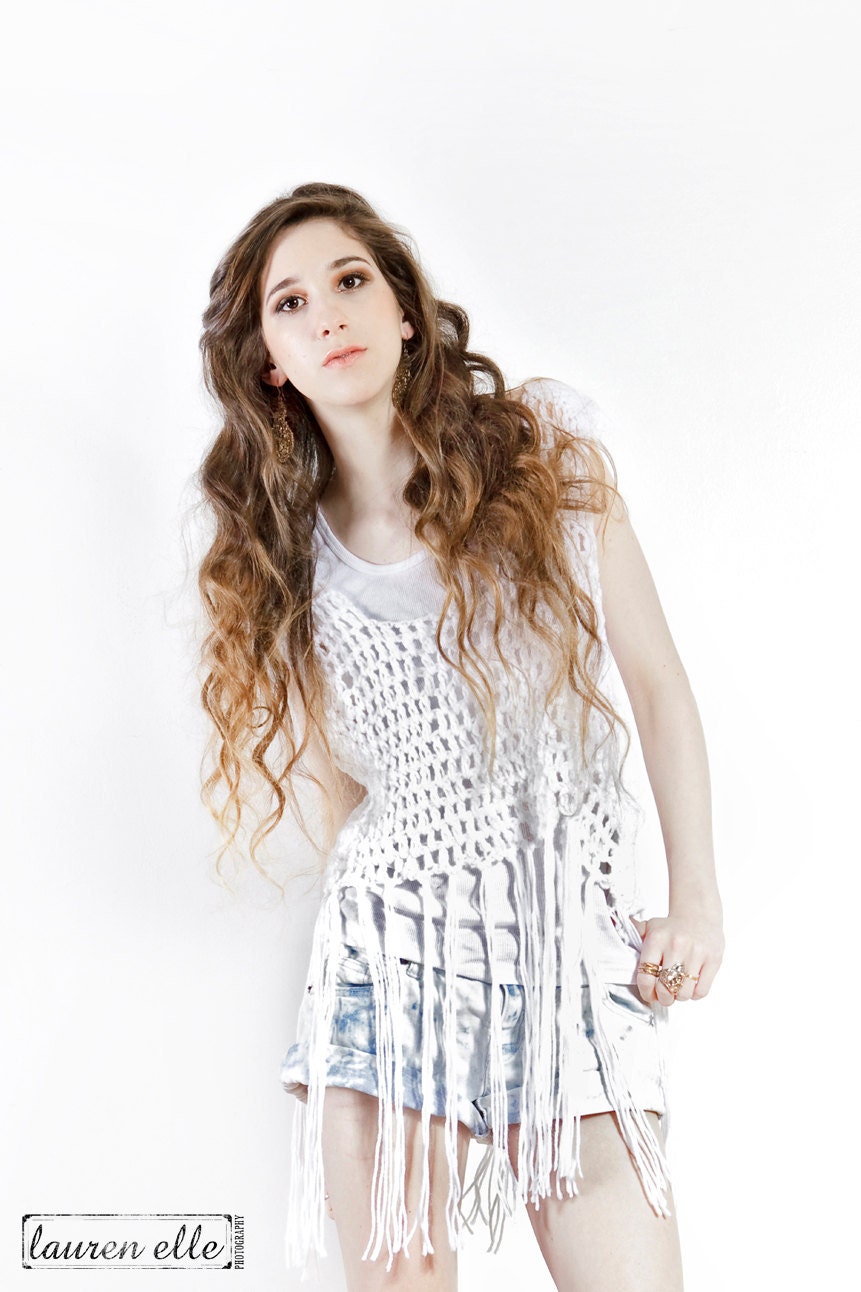 Lovechild Crochet Fringe Knit Tank - White
