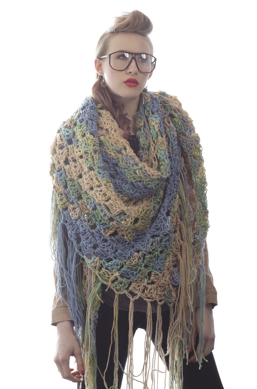 SALE - Summer Seaside Shell Scarf/Shawl - Ready to ship
