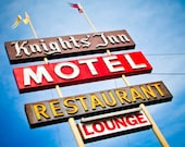 Historic Route 99 Vintage Knights Inn Motel & Restaurant Neon Sign - Ashland Oregon - Retro Home Decor - 11X14 Fine Art Photograph