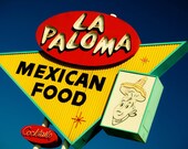 Route 66 La Paloma Mexican Food Sign - Mid Century Modern Home Decor - Retro Kitchen Decor - Hostess Gift - 12X18 Print