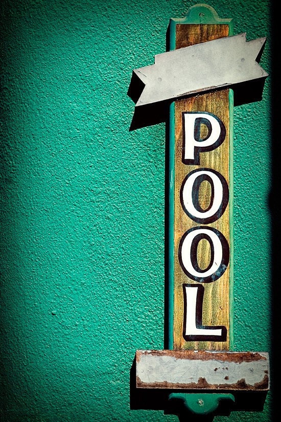 Vintage Wooden Roadside Pool Sign - READY TO SHIP - Game Room Decor - Vintage Bar Decor - Green Home Decor - 8X12 Fine Art Photograph