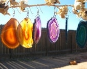 SALE Natural Geode Earrings- Slice of Nature Series-Yellow Sunshine of my Life Color