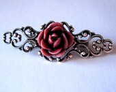 Flower Brooch. Silver Filigree Pin. Burgundy. Winter Accessory