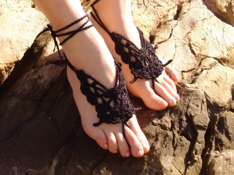 Crochet Butterfly BLACK Barefoot Sandals, Nude shoes, Foot jewelry,Wedding, Victorian Lace, Sexy, Lolita, Yoga, Anklet , Steampunk
