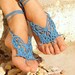 Crochet Butterfly BLUE Barefoot Sandles, Barefoot sandals, Leg accessory, Nude shoes, Foot jewelry, Wedding, Victorian Lace, Sexy, Yoga