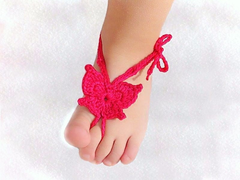 Baby Butterfly Barefoot sandals, Baby shoes, Hot Pink, Fuchsia, Magenta