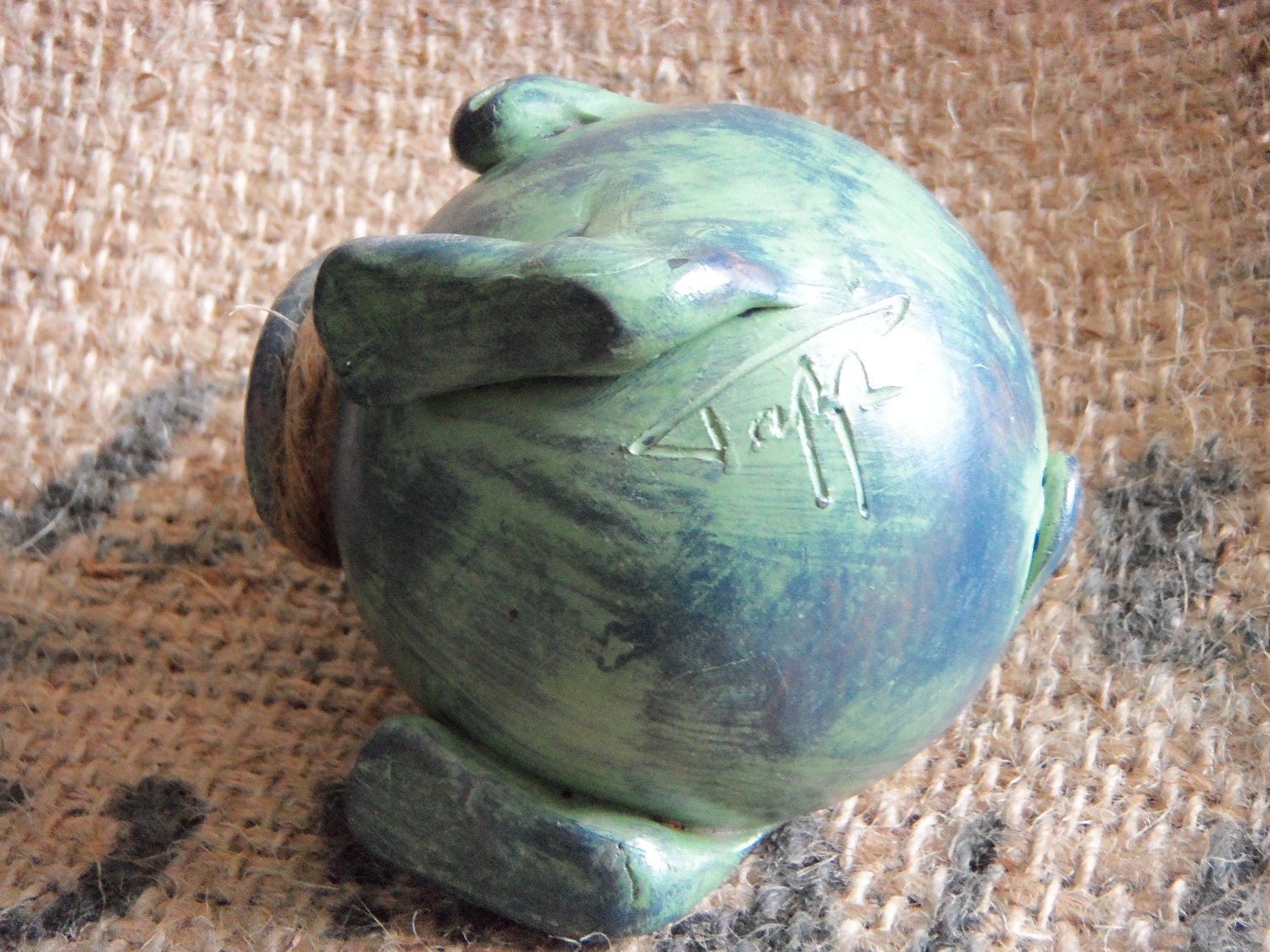 Green Piggy Bank Little Friendly Baby Monster One of a Kind -- BABY SHOWER GIFT