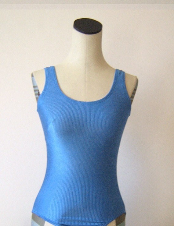 Shiny Blue Textured Workout Leotard by RetroFascination on Etsy