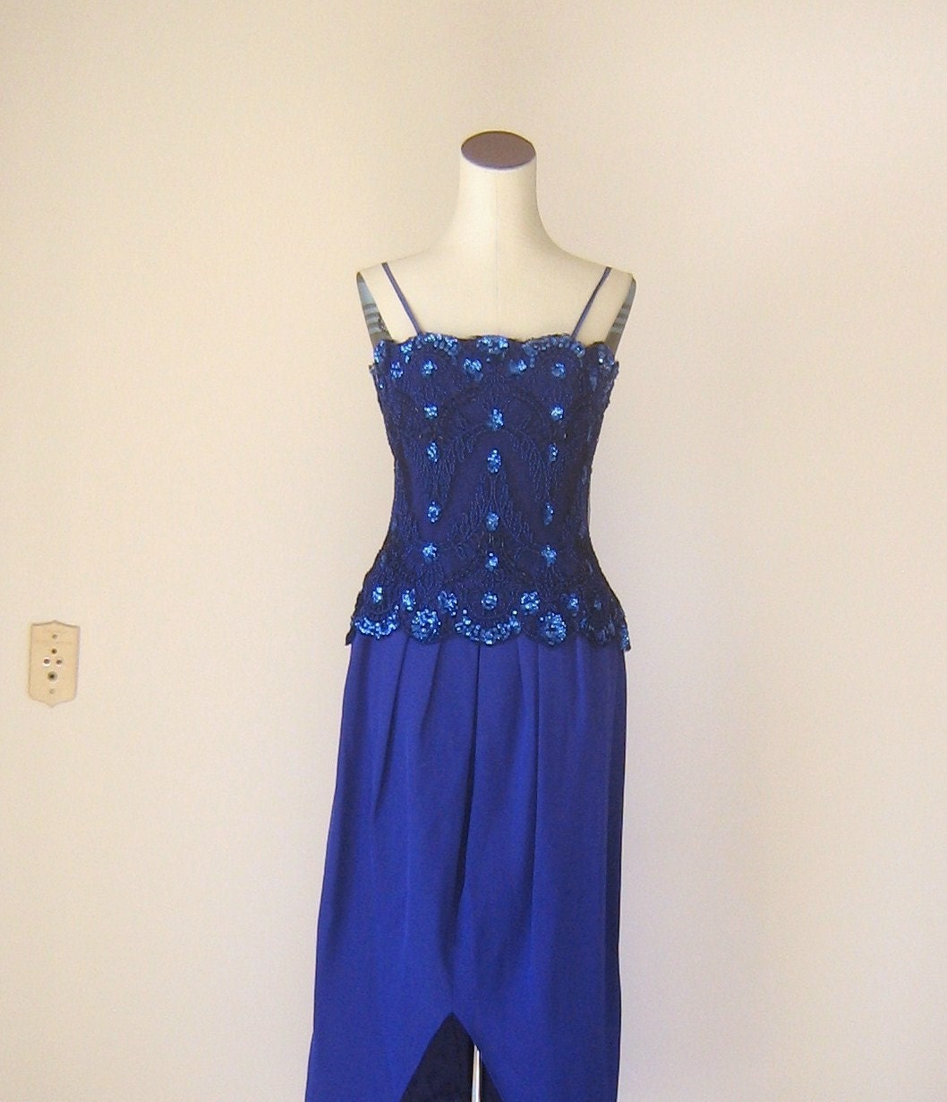 Elegant Purple Formal Evening Gown Blue Sequin Rina di Montella
