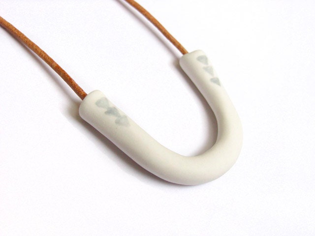 Porcelain Jewelry - Grey and White Porcelain Tube Pendant Necklace