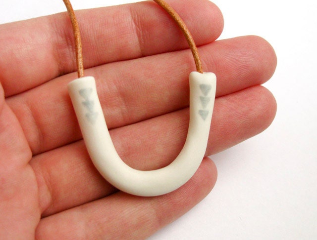 Porcelain Jewelry - Grey and White Porcelain Tube Pendant Necklace