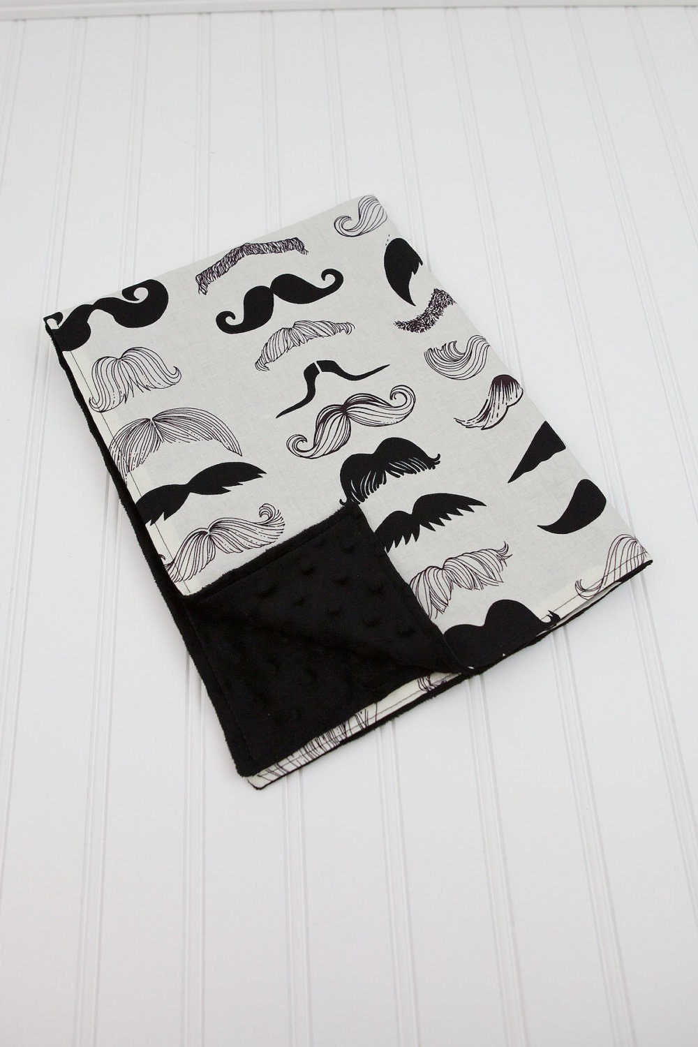 Mustache Baby Blanket Where's My Stache with Black Minky, Moustache