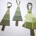 Christmas Tree Ornaments in Earth Green Tones, Upcycled Paint Chip, Set of 6