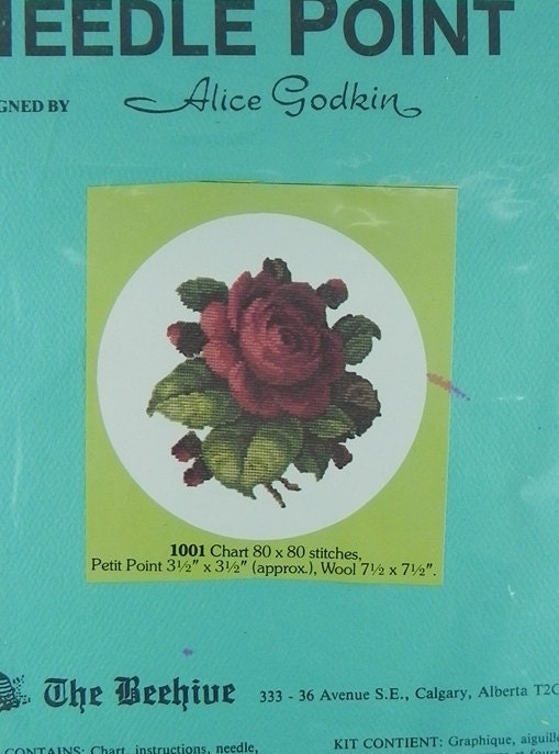 SALE Petit Point Needle Point Roses Kit by Alice Godkin 1950s petitpoint needlpoint