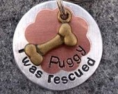 I was rescued (flower layered discs) Pet ID Tags/Tag (Mixed Metals) Bone