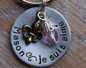 European Love... Pet ID Tags/Tag ... Dog Tag "je suis aimee" saying. Fleur de lis