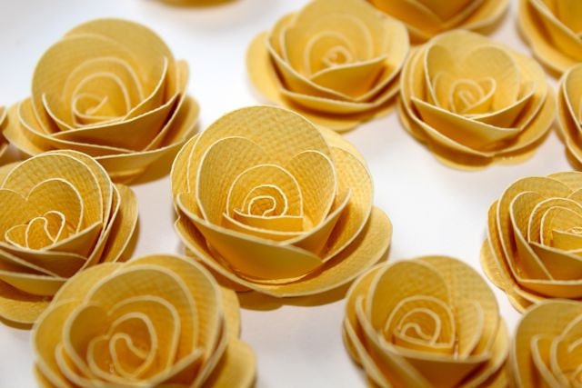 YELLOW - rounded petal style paper flowers for weddings or embellishments - set of 100