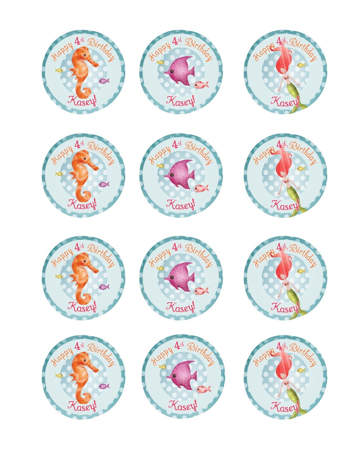 Custom Cupcake Toppers/ Goody Bag Tags -- Lil' Mermaid Theme Il_170x135