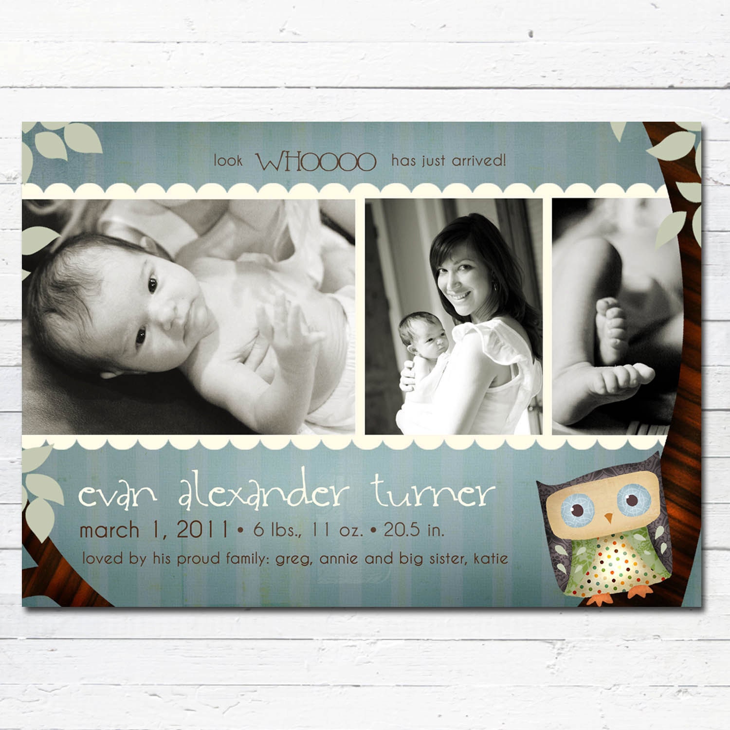 Look Whoooo Has Just Arrived- Custom Birth Announcement Photo Card Il_170x135