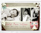 Owl Baby Girl Birth Announcement Photo Card--Look WHOOOO Has Just Arrived Il_170x135