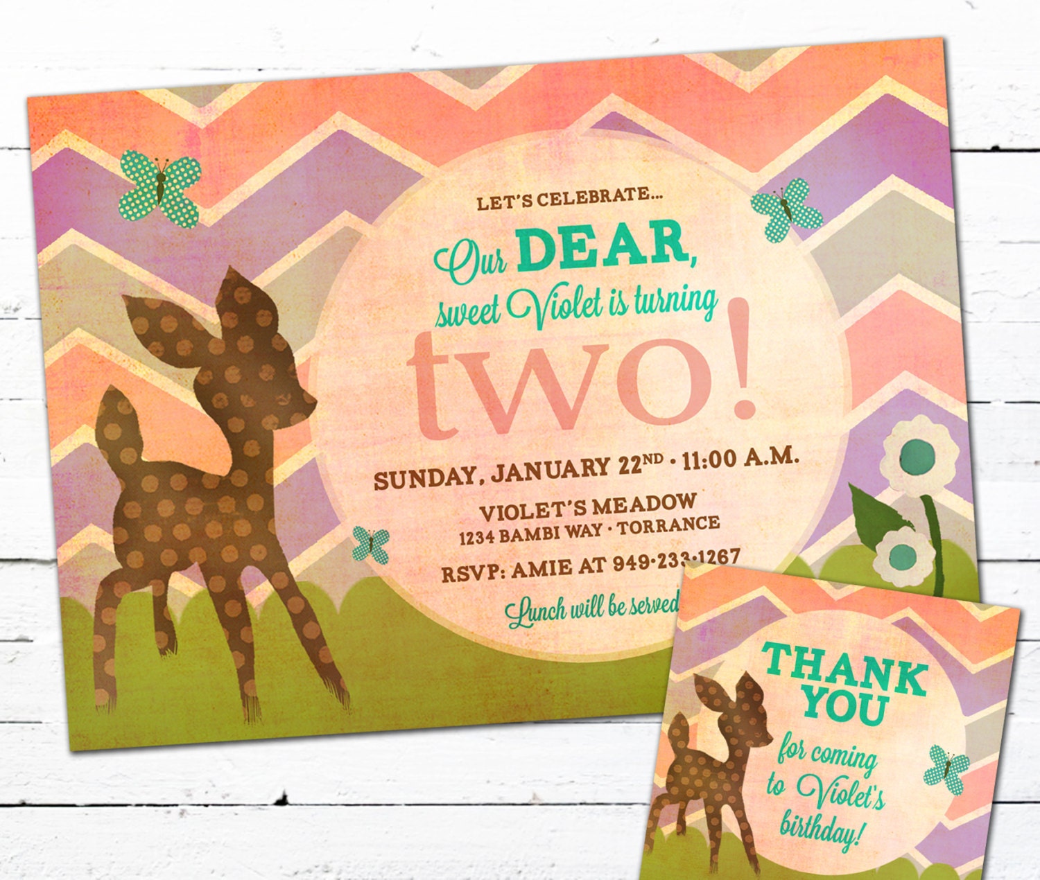 Vintage Birthday Invitation and goody bag tag--Dear Little Deer (girl) Il_170x135