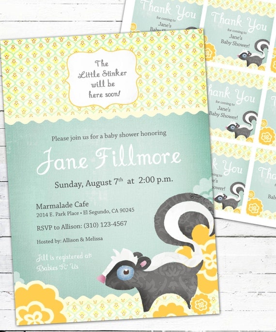 Gender Neutral Baby Shower Invitation -- Little Stinker Skunk Il_570xn