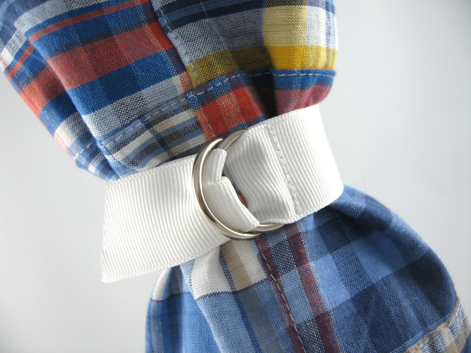 Fabric Wine Bag Blue Madras White Grosgrain Ribbon Bottle Tote