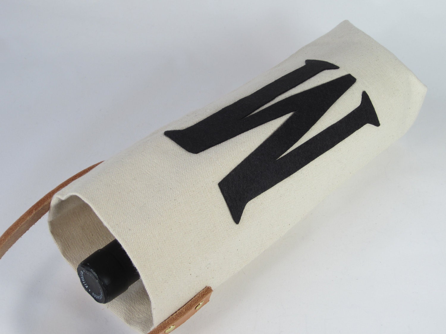 Canvas Wine Tote Custom Personalized Eco Friendly Reusable Monogram Leather Handle Tote