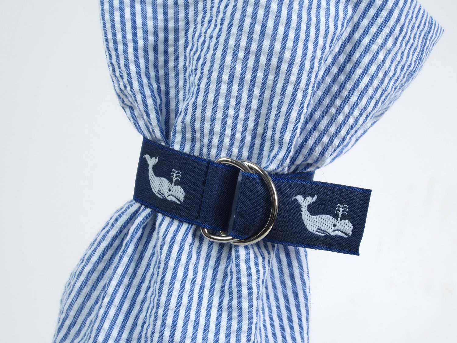 Wine Bag Blue White Whales Seersucker Nautical Preppy Tote Summer Beach Bridesmaid Favor