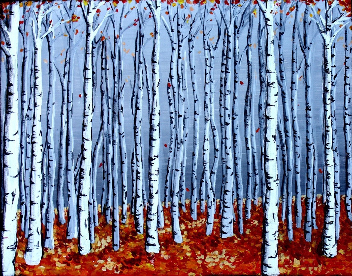 Aspen painting - Tree painting -  Aspens In Autumn - 8x10 Print - Forest