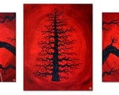 Painting Set- Tree Painting- Panel Paintings- Red- Branches- Trees-