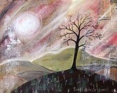 Tree Painting - Mixed Media Art - Sunset - Spring Painting - Colorful - Print-  8x10