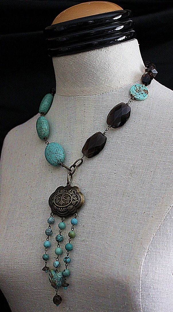 LITTLE BIRD Turquoise Smoky Quartz Statement Necklace