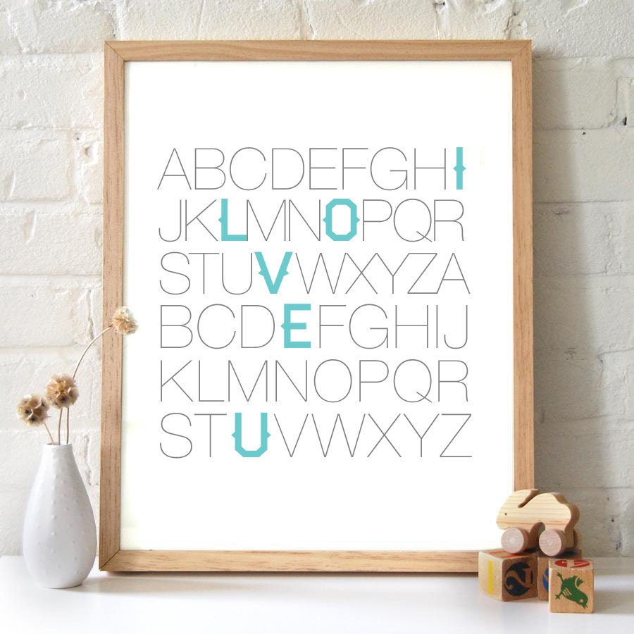 12x16 ABC Print. I Love You. Alphabet Love. Typography Mixed Fonts Print. Seafoam - 108
