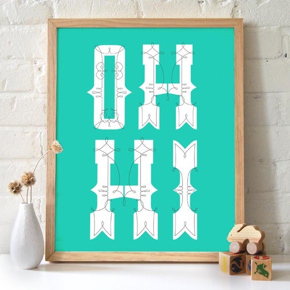 11x14 Oh Hi Print. Typography. Seafoam background - 151