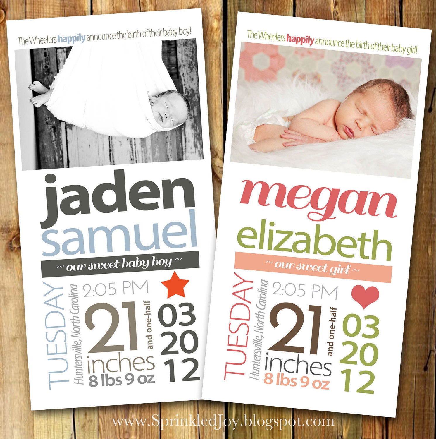 Newborn Stats Birth Announcement, Size 4x8 - PRINTABLE file - Fully Customizable - Matching Nursery Print Available