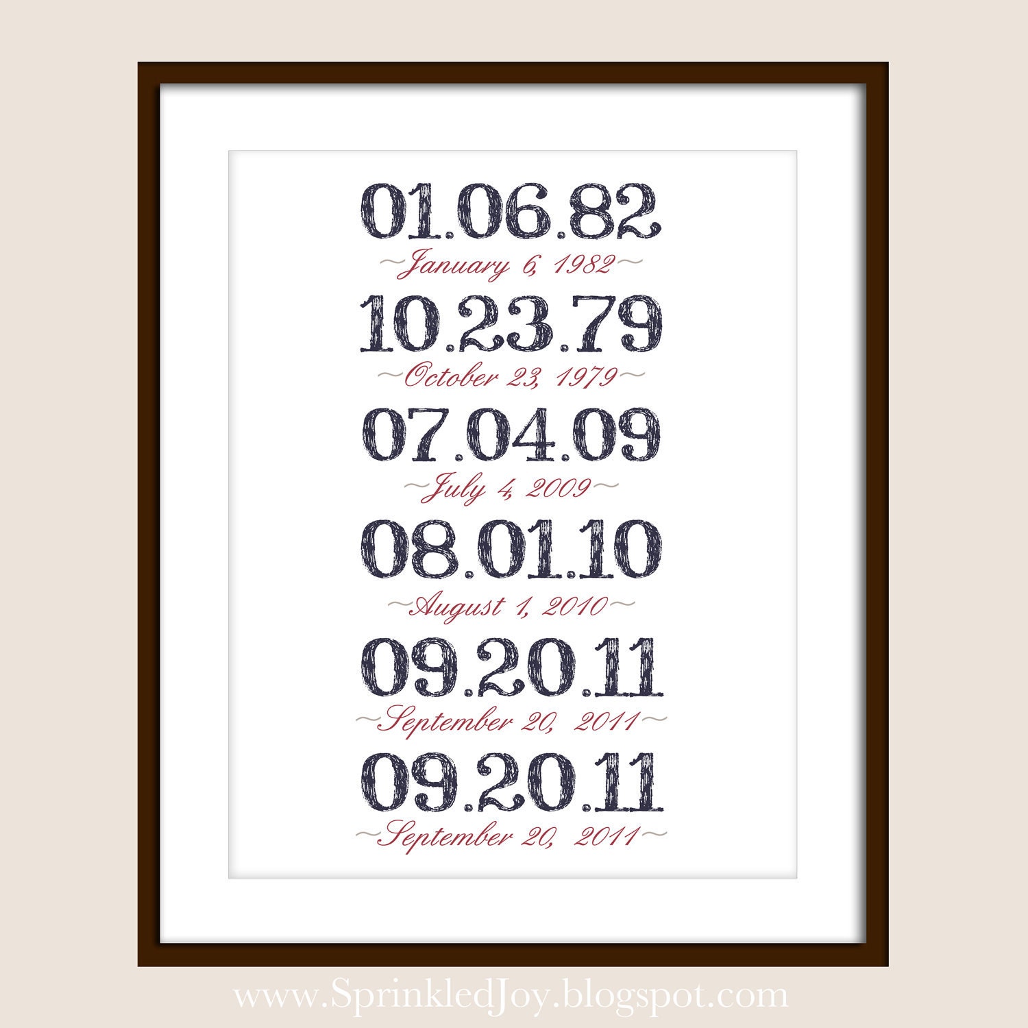 Important Dates, From Birth, to Dating, to Marriage, Your Love Story - or Your Family's Story Dates - 8x10 Fully Customizable Print