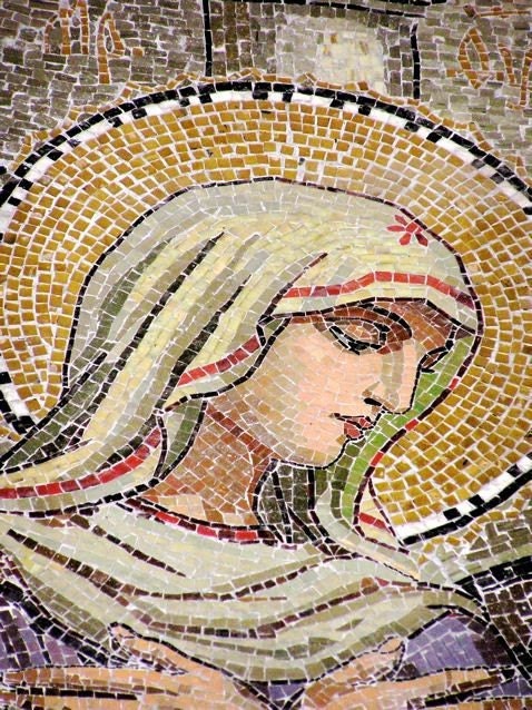 Tranquility in Mosaic Virgin Mary Red Cream Green Photograph Russia- 8x10 Fine Art Photograph