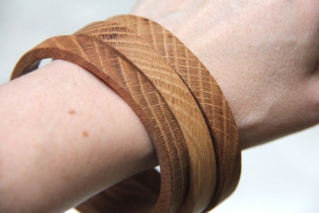 skinny trio - natural wood bangles in oak - large